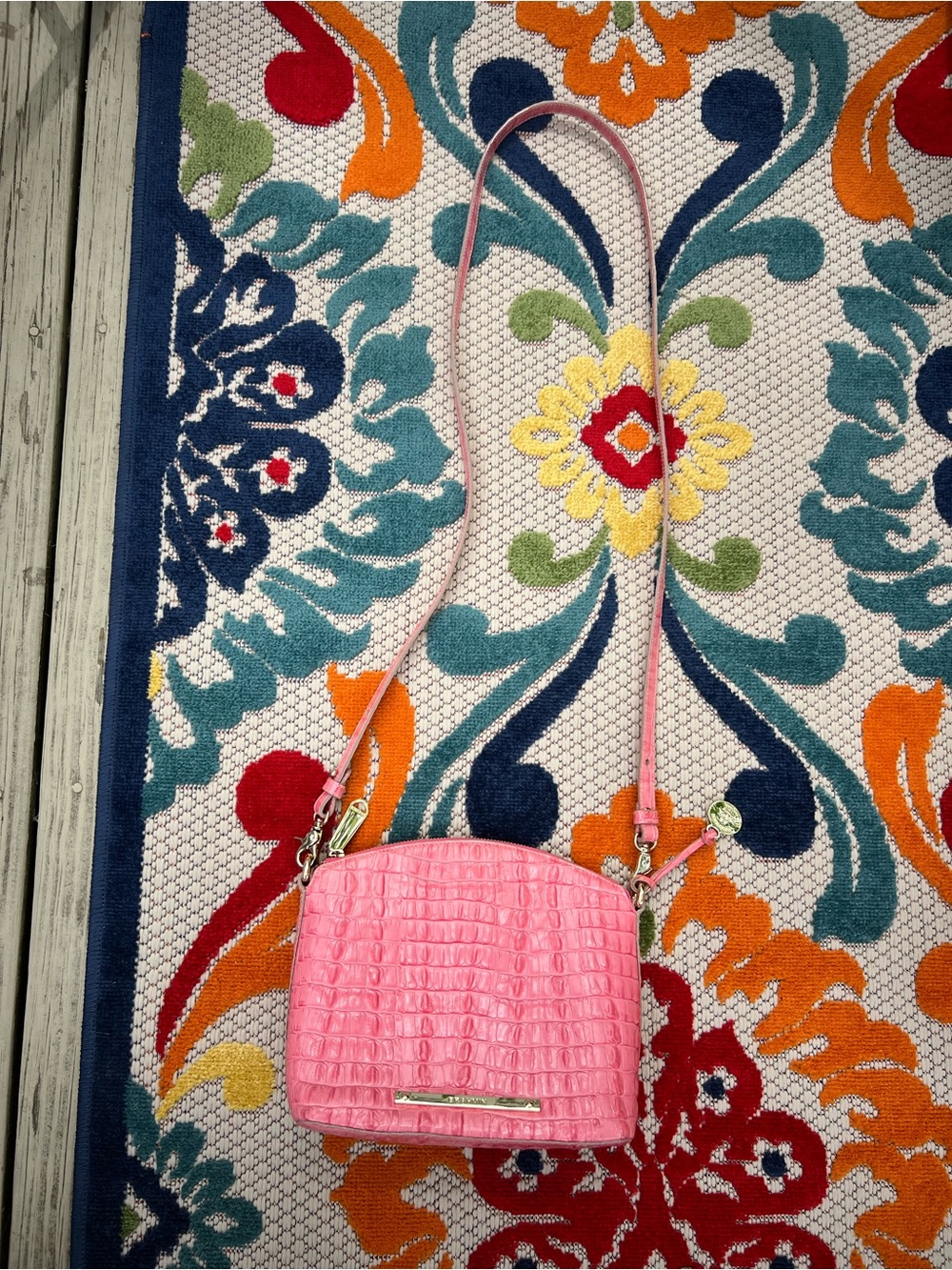 Brahmin Mini Duxbury Coral Pink Croc-Embossed Crossbody - Picture 7 of 10